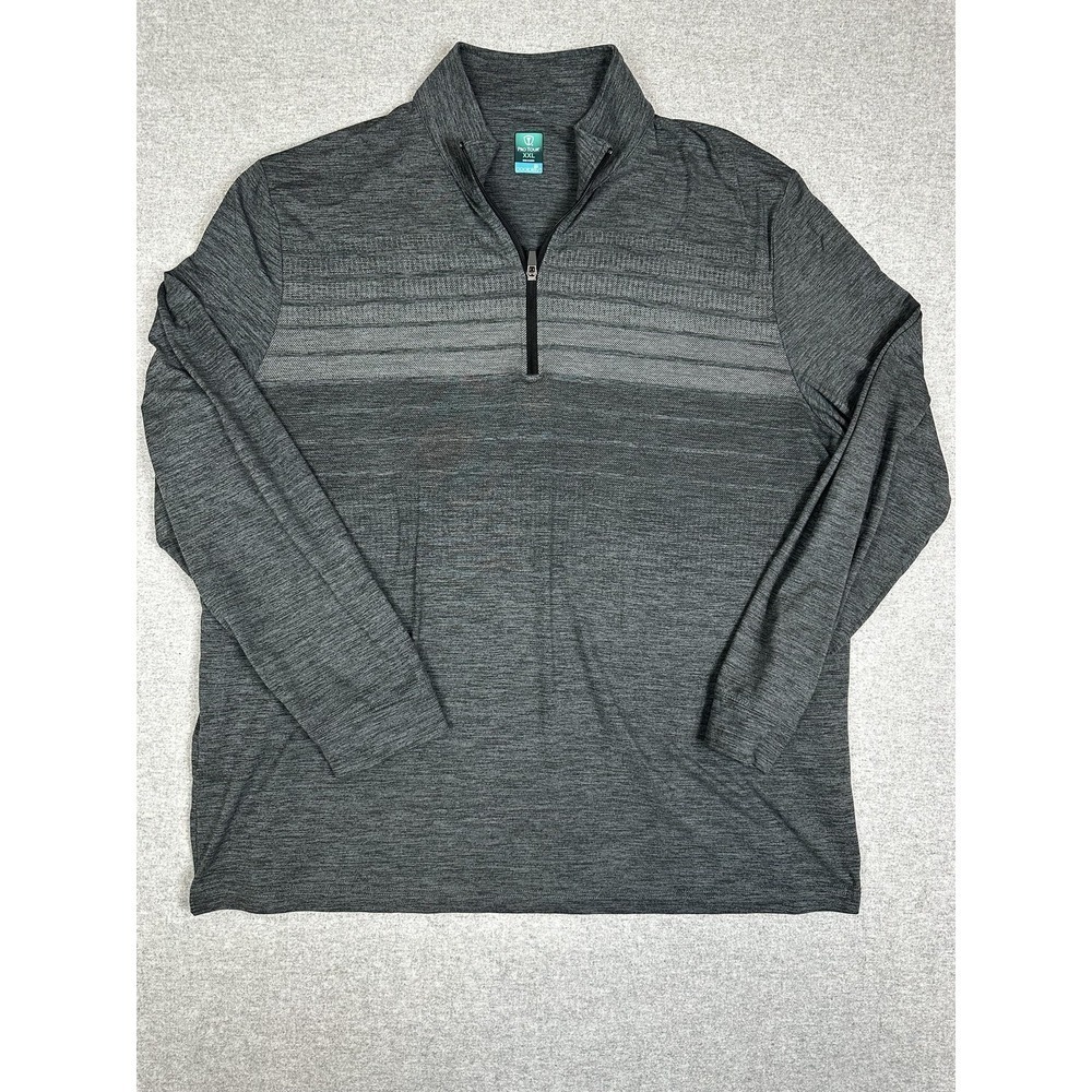 Pro Tour Pullover Mens 2XL Gray Striped Coolplay 1/4 Zip Performance Golf Shirt‎